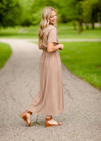 Round Neck Smocked Waist Maxi Dress Dresses