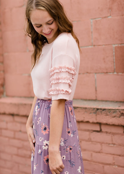 Women's Blush Pink Ruffle Sleeve Top