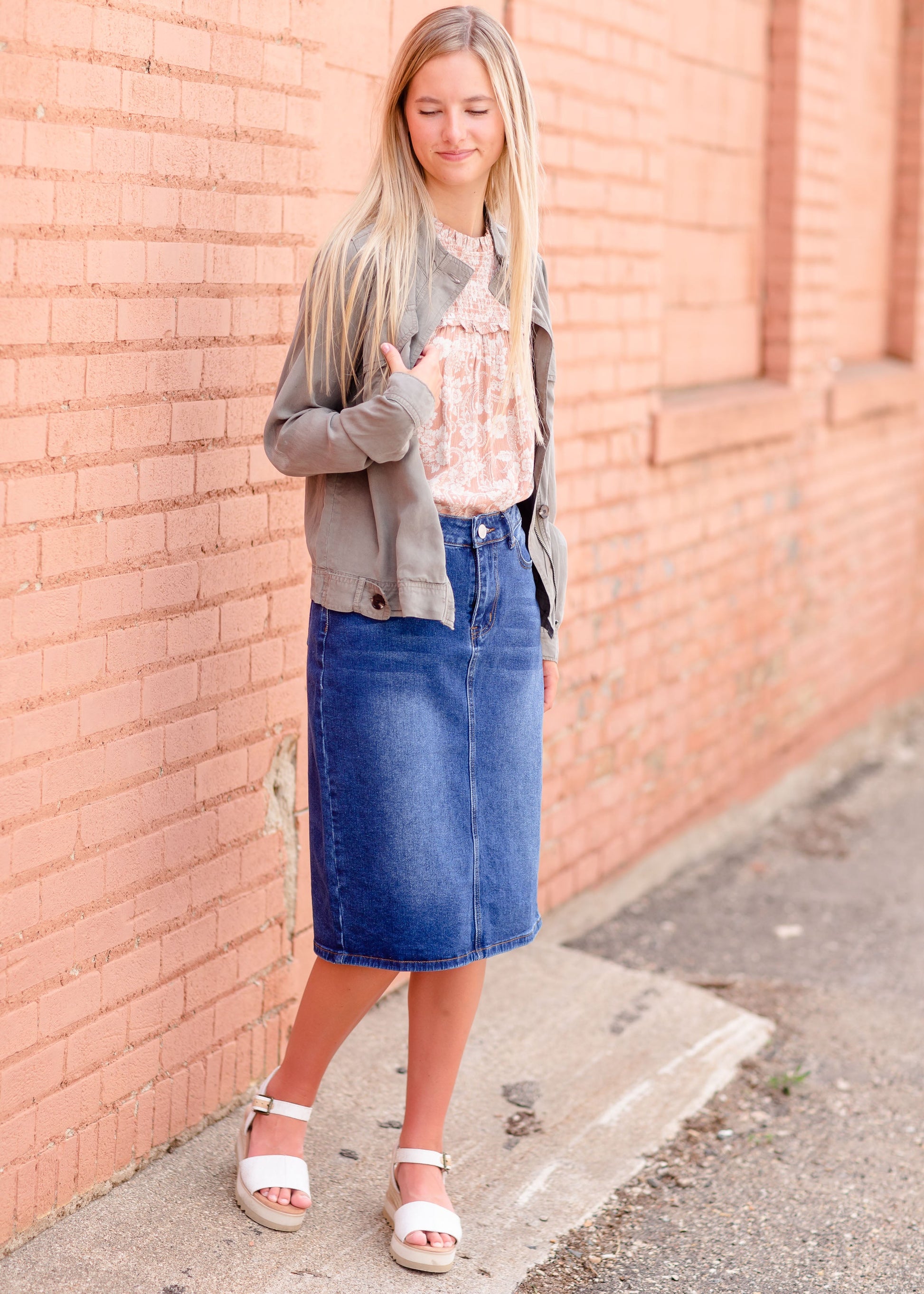 Ruffle Neck Smocked Bodice Top Tops