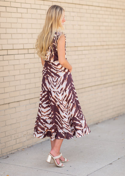 Ruffle Sleeve Tiered Midi Dress Dresses