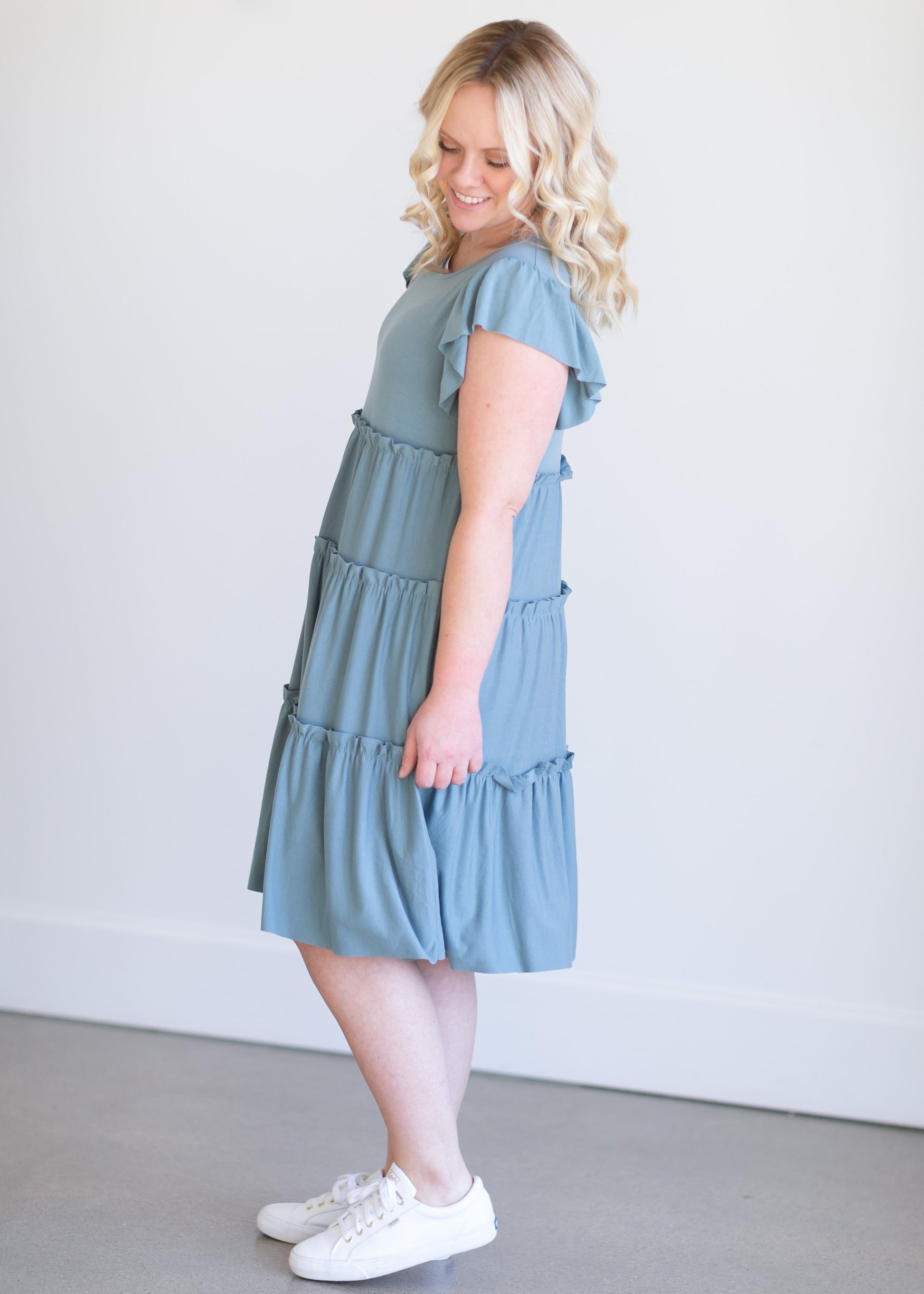 Ruffle Sleeve Tiered Midi Dress Dresses