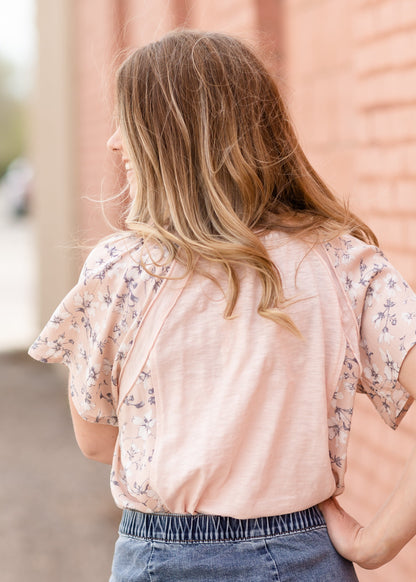 Ruffle Sleeve Top With Raw Edge Detail Tops