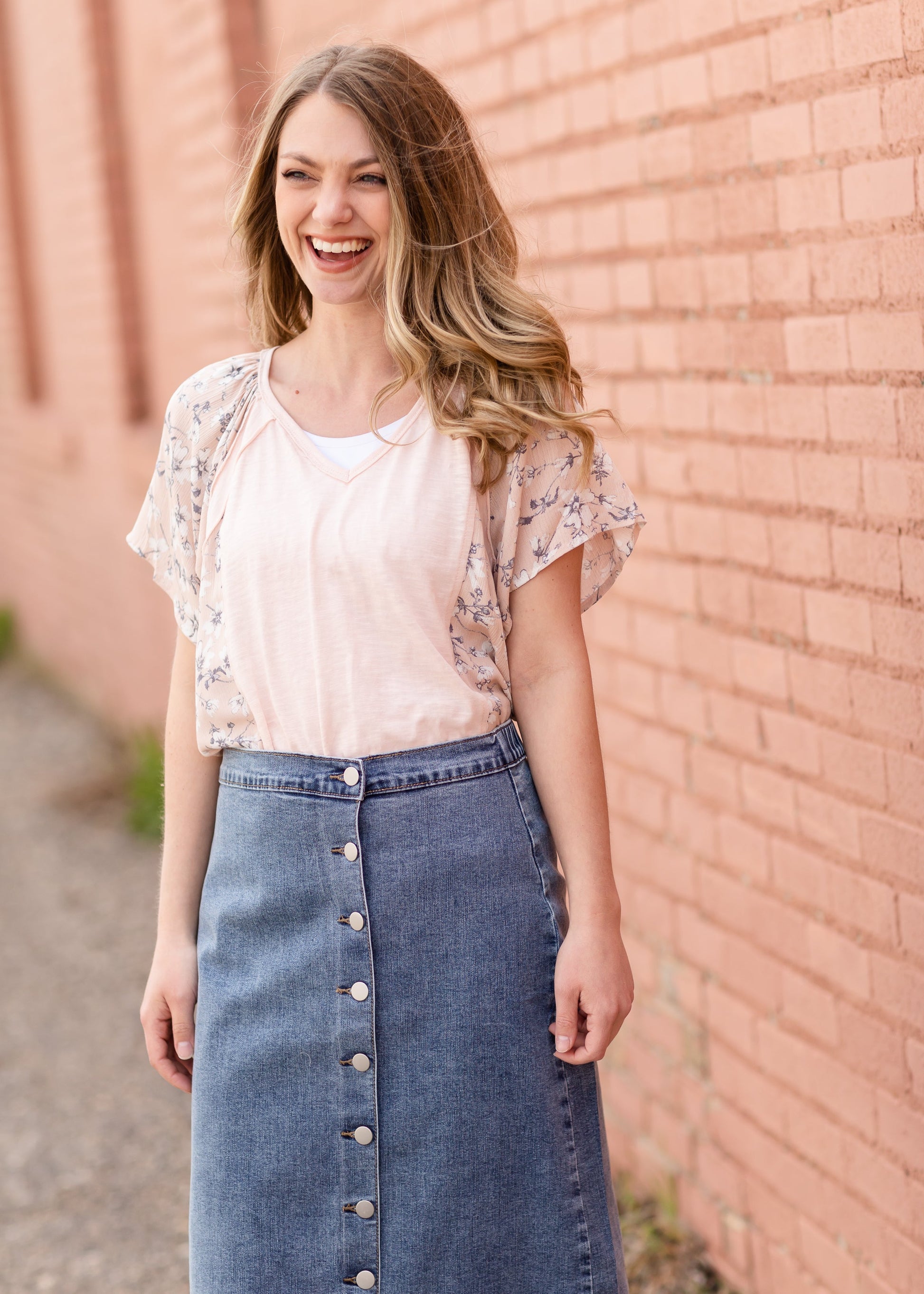 Ruffle Sleeve Top With Raw Edge Detail Tops