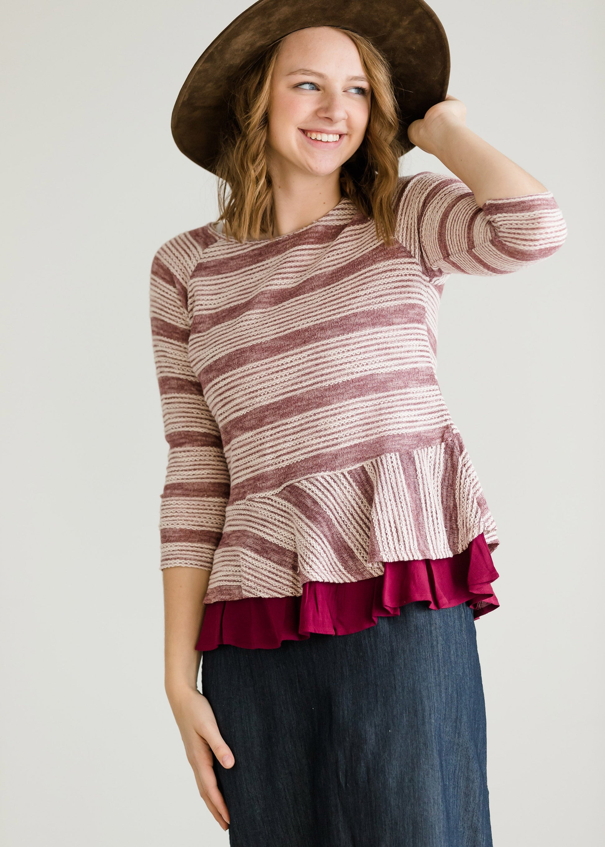 Ruffle Striped Peplum Top - FINAL SALE Tops