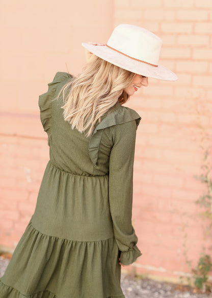 Ruffle Tiered Layered Long Puff Sleeve Midi Dress Dresses Orange Creek