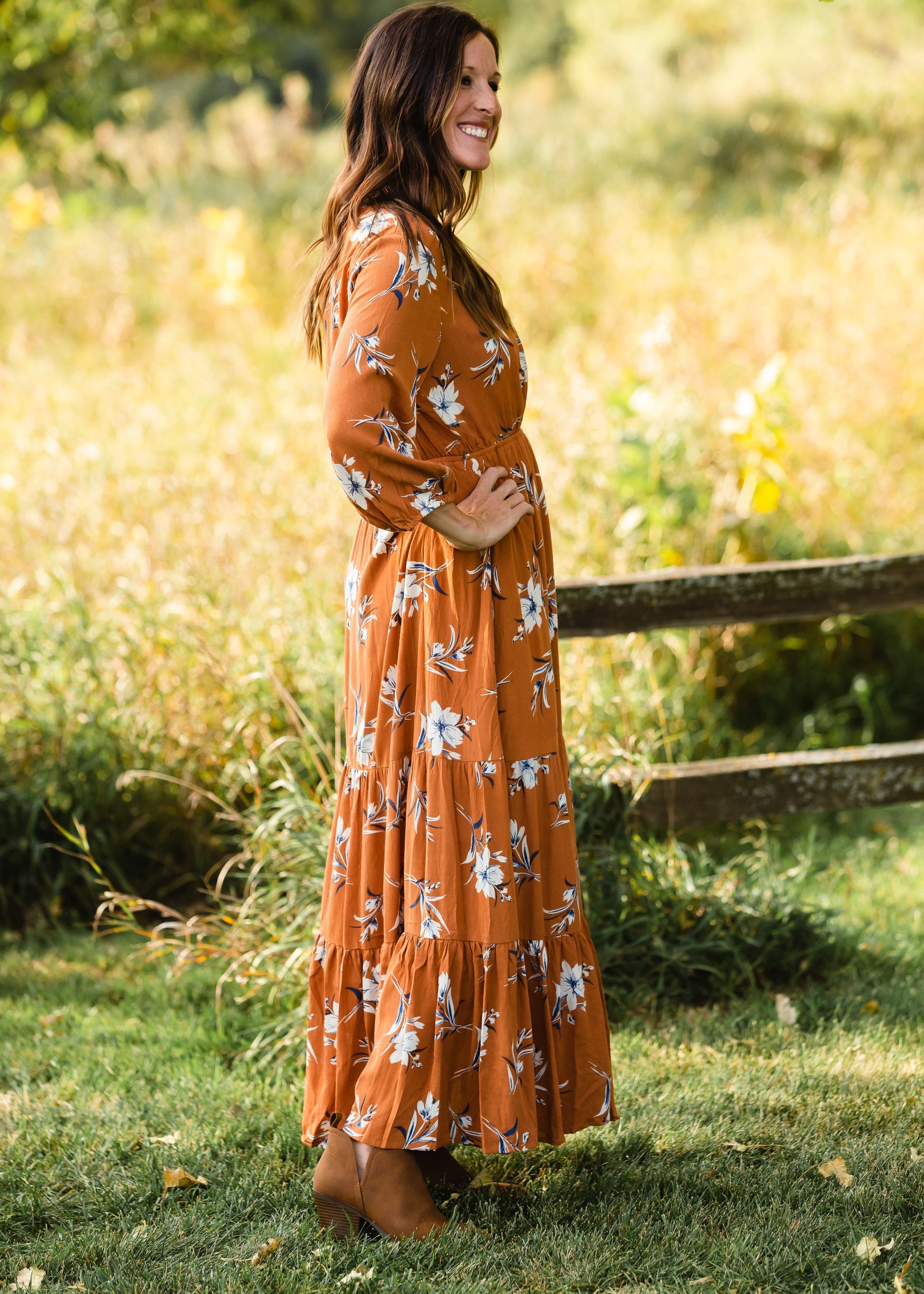 Rust Floral Wrap Maxi Dress Dresses