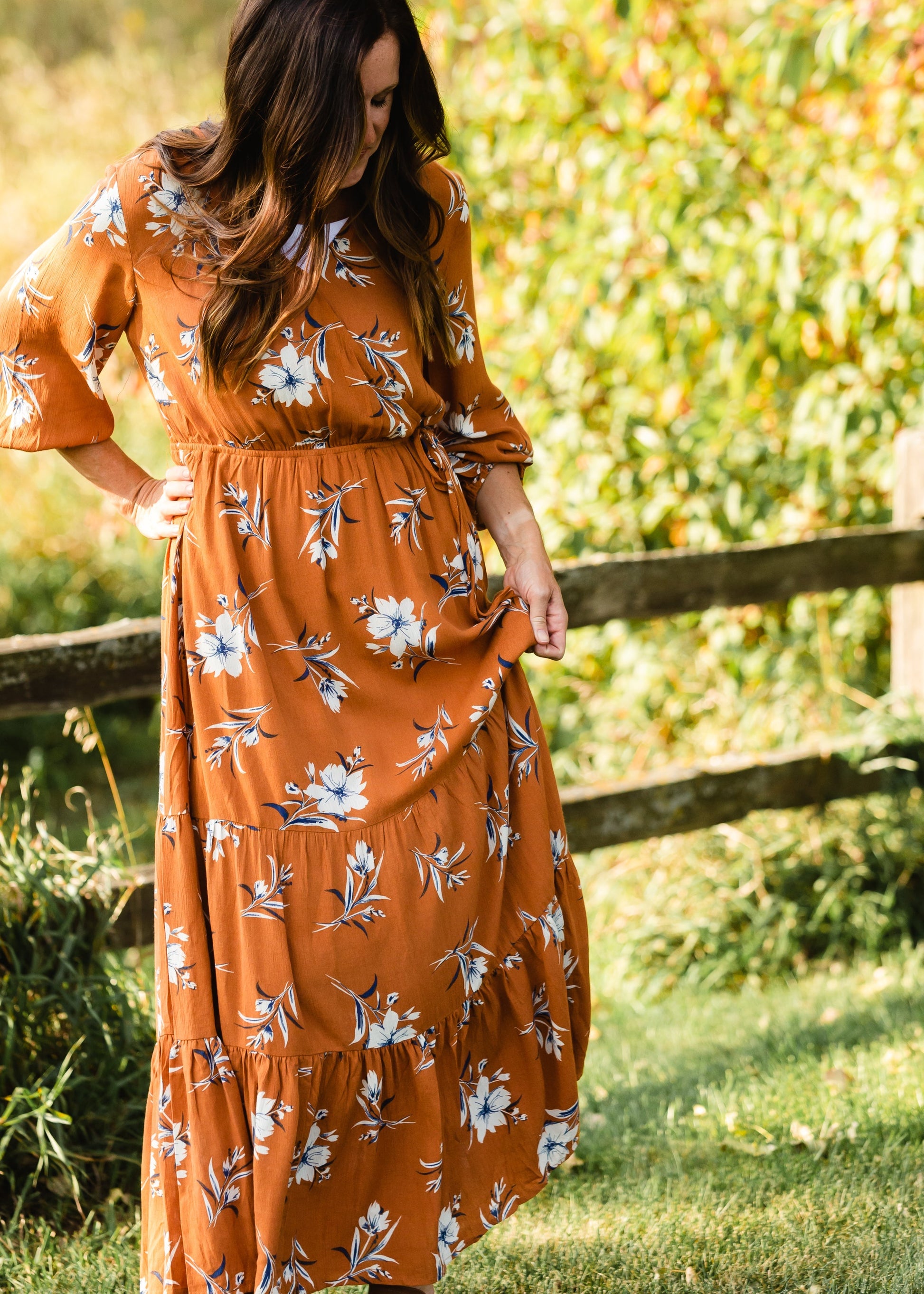 Rust Floral Wrap Maxi Dress Dresses