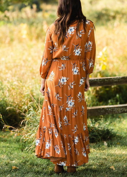 Rust Floral Wrap Maxi Dress Dresses