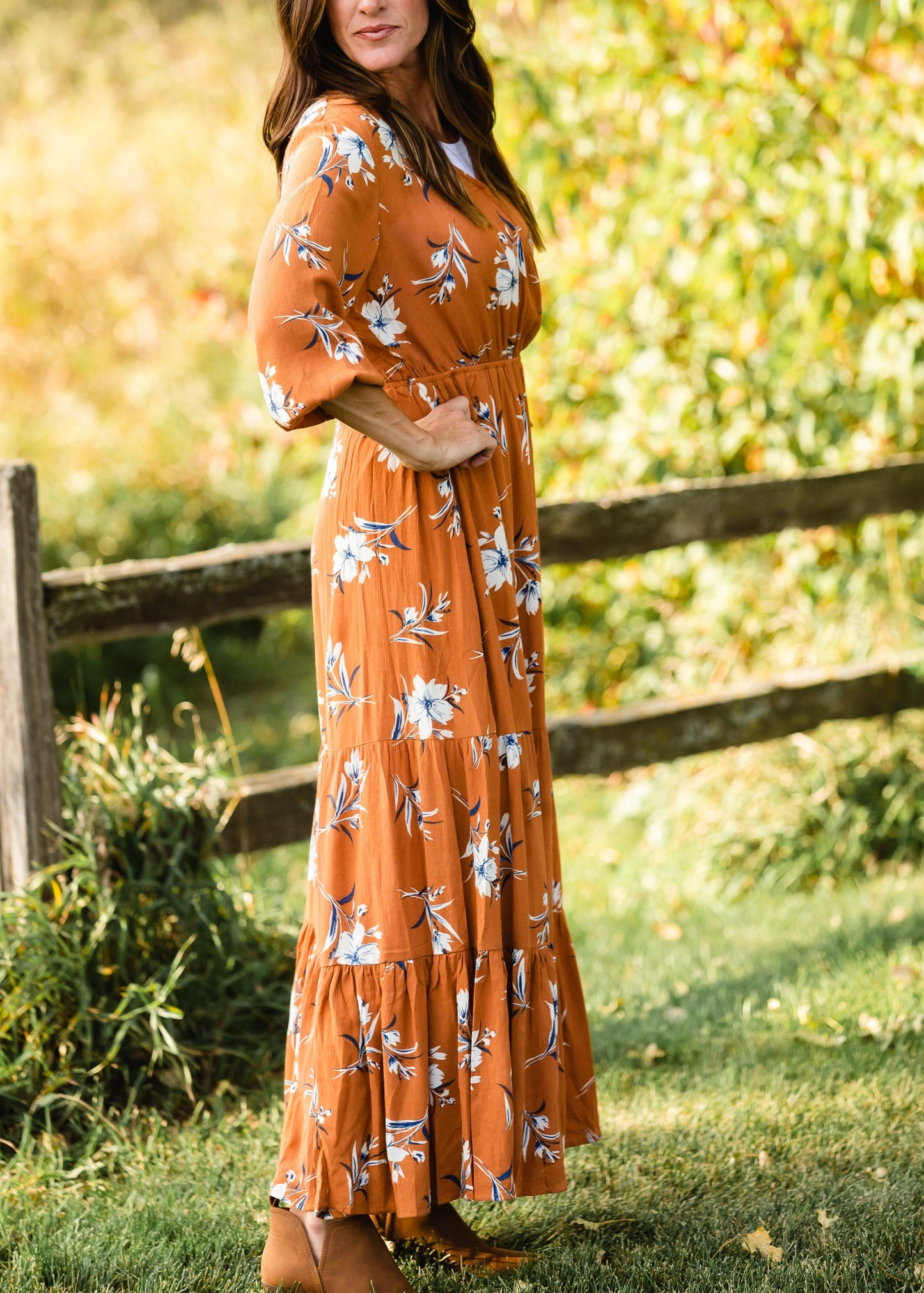 Rust Floral Wrap Maxi Dress Dresses