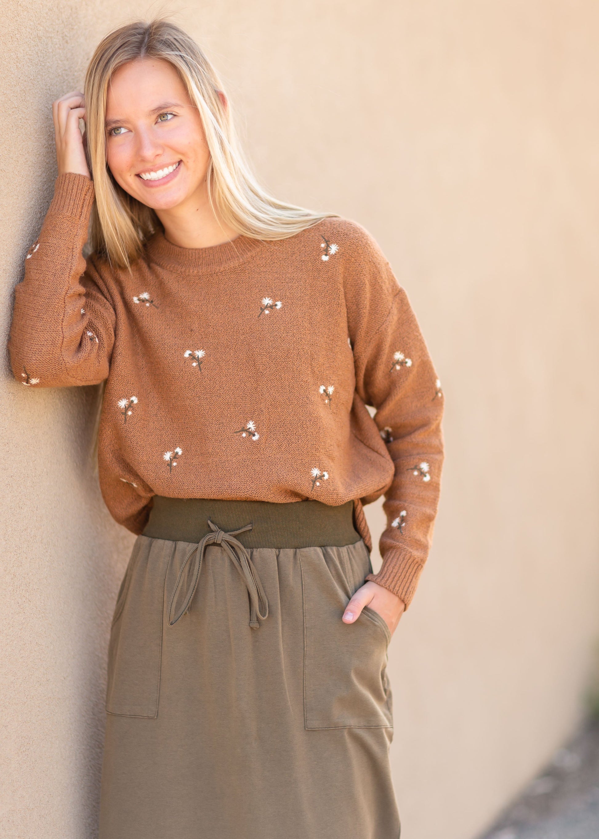 Rust Tiny Floral Sweater Tops