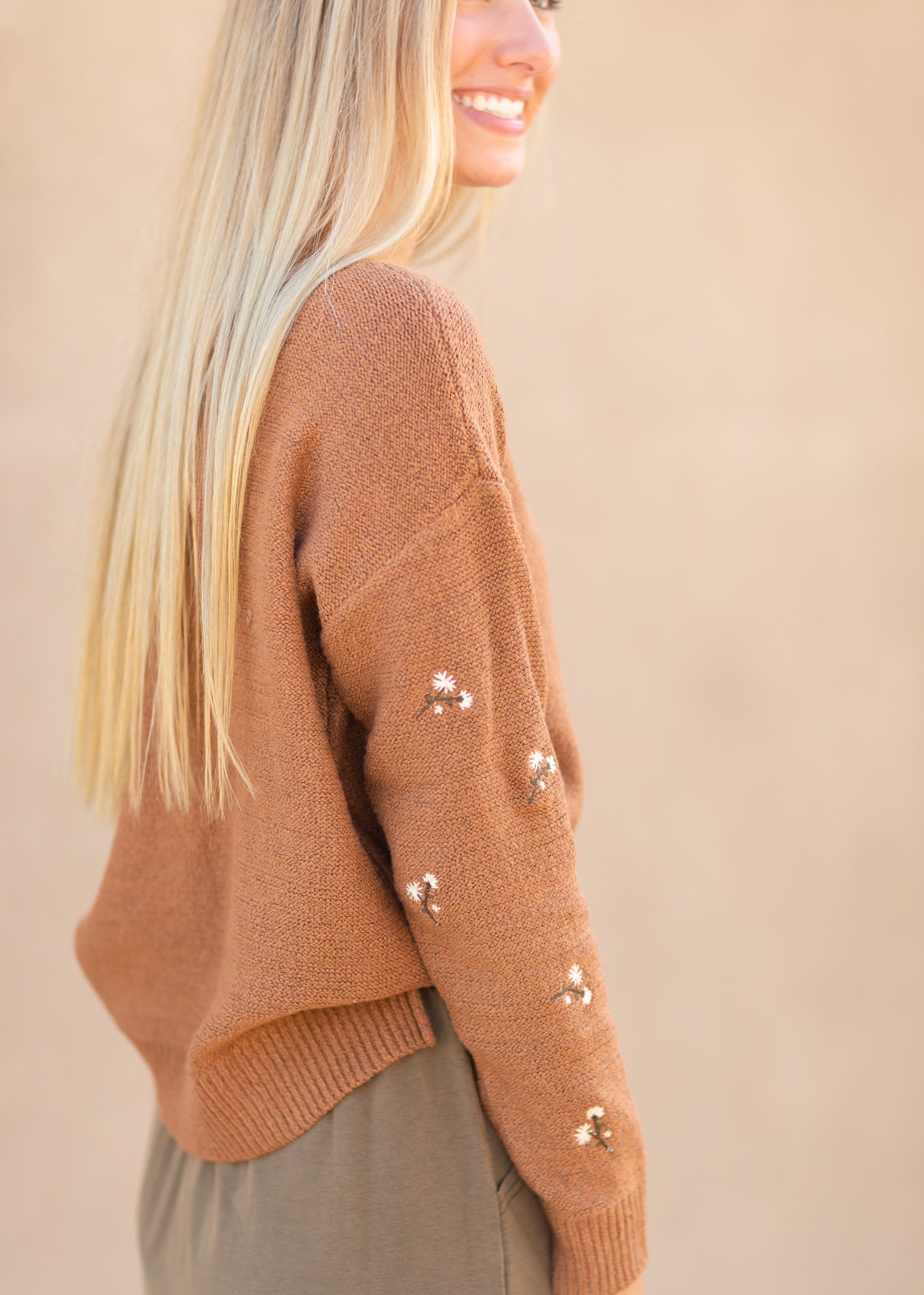 Rust Tiny Floral Sweater Tops