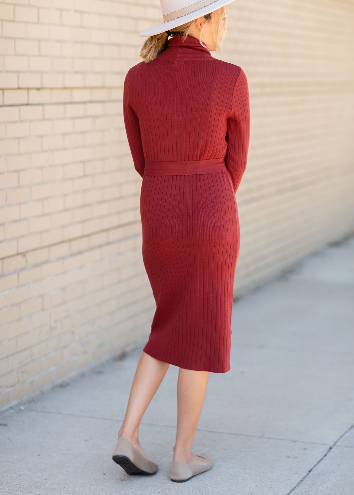 Rust Turtle Neck Knit Midi Dress Dresses