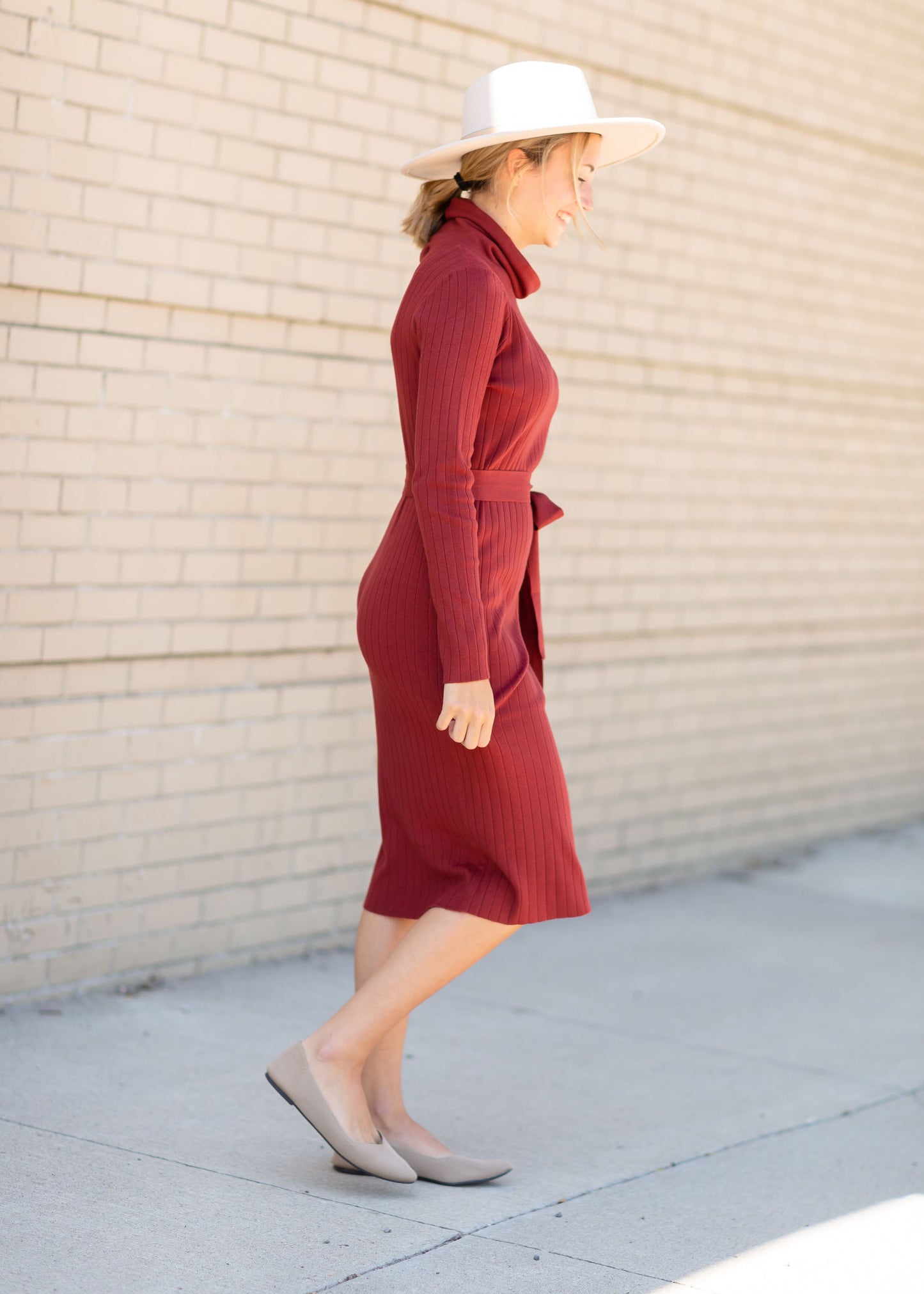 Rust Turtle Neck Knit Midi Dress Dresses