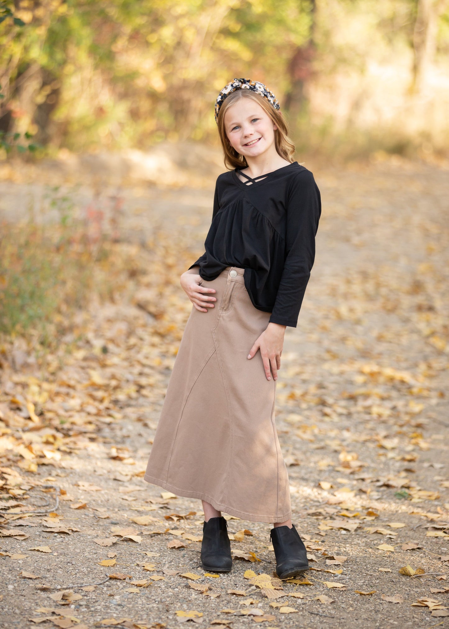 Ruthie A-Line Long Khaki Skirt Skirts