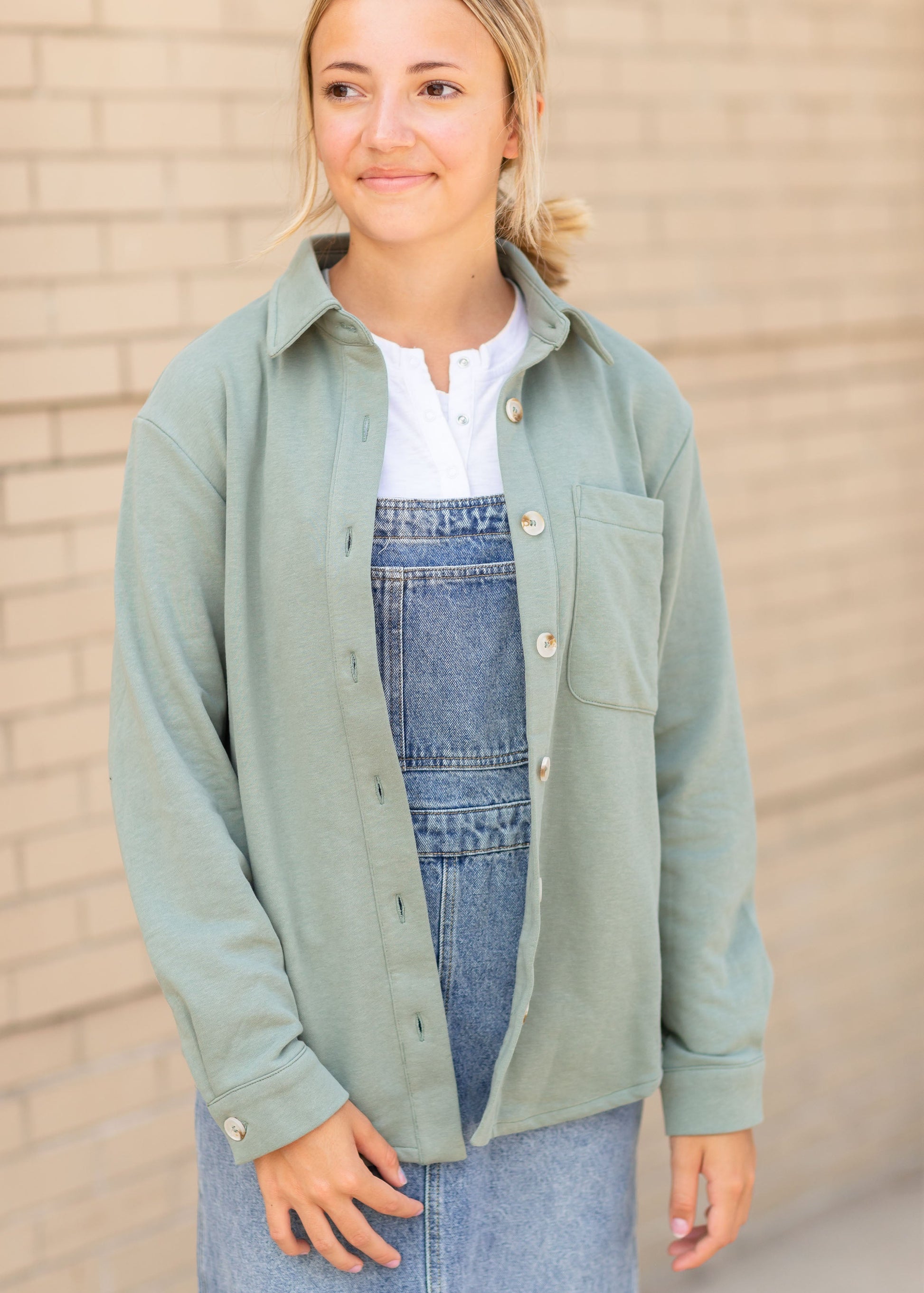 Sage Button Down Knit Jacket Tops