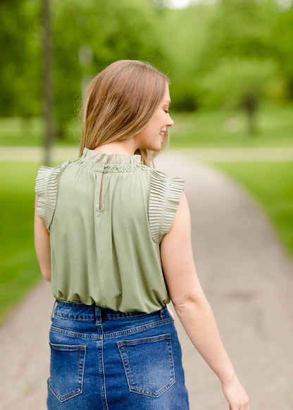 Sage Ruffle Sleeve Blouse Tops