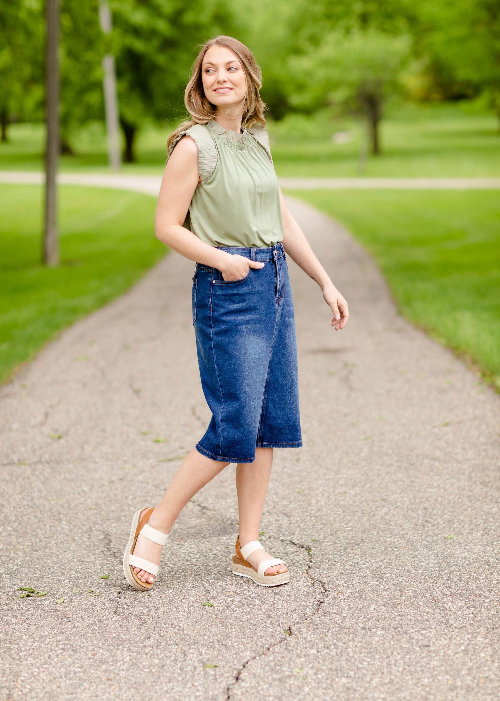 Sage Ruffle Sleeve Blouse Tops