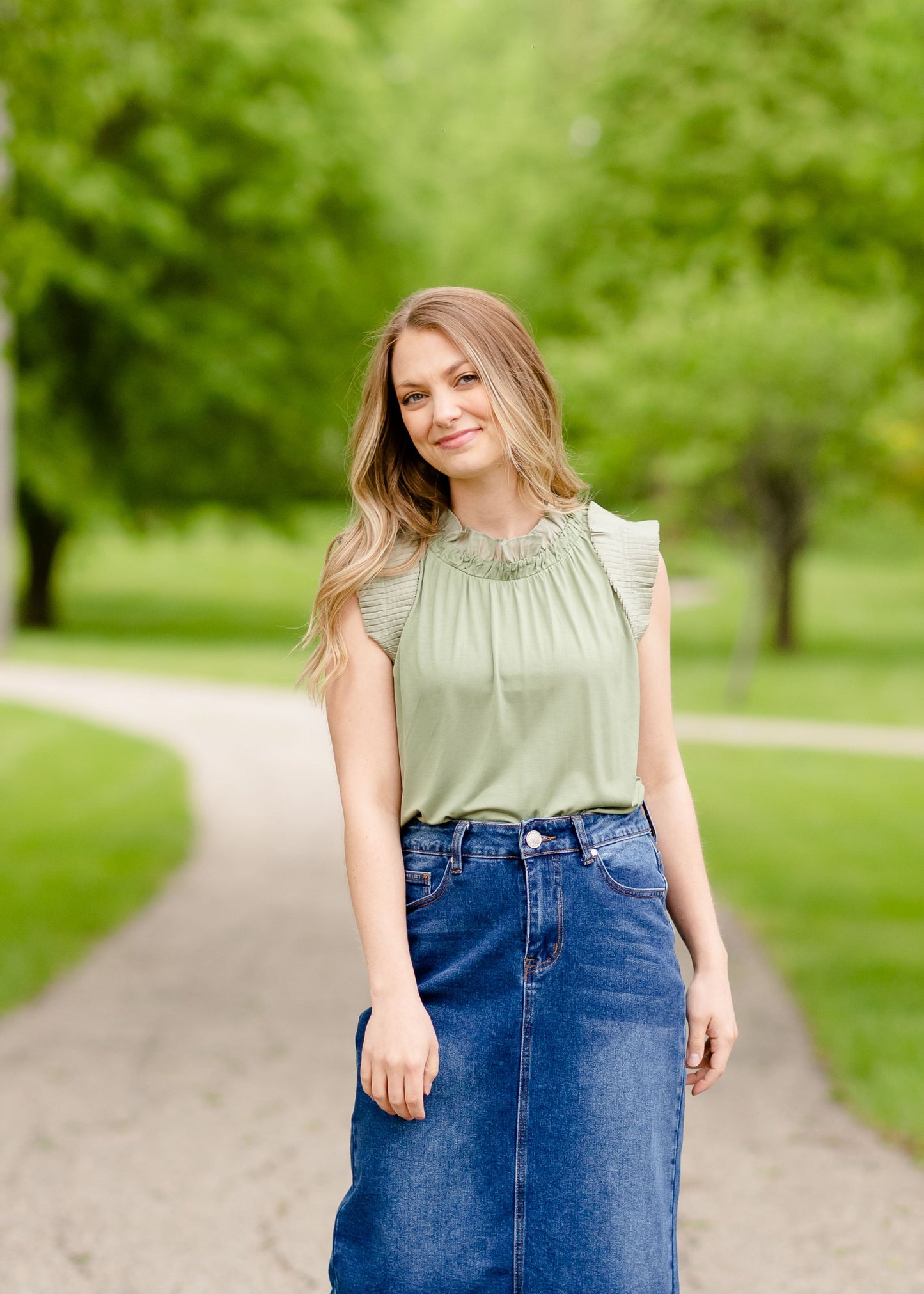 Sage Ruffle Sleeve Blouse Tops