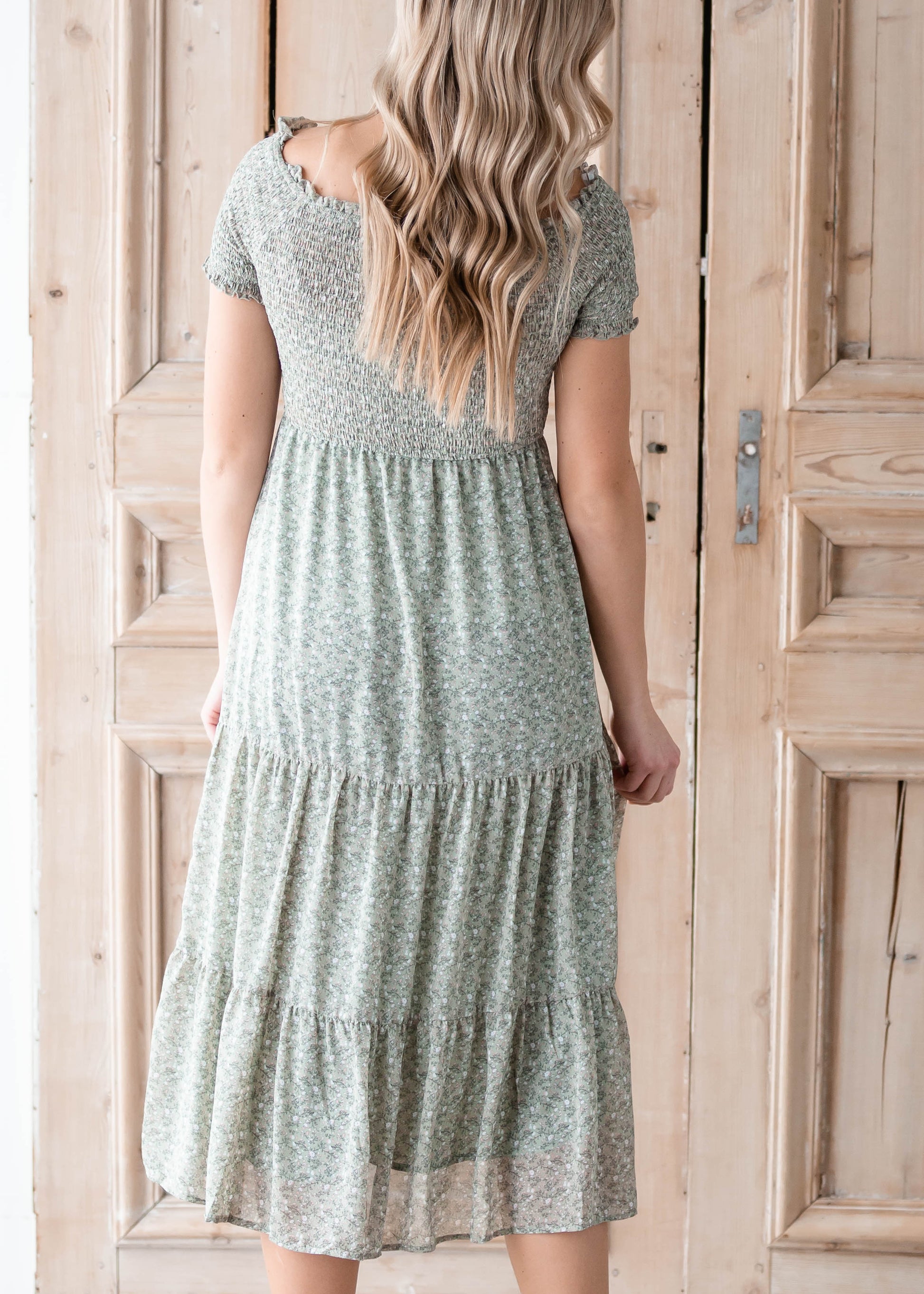 Sage Smocked Ditsy Print Midi Dress Dresses Hayden