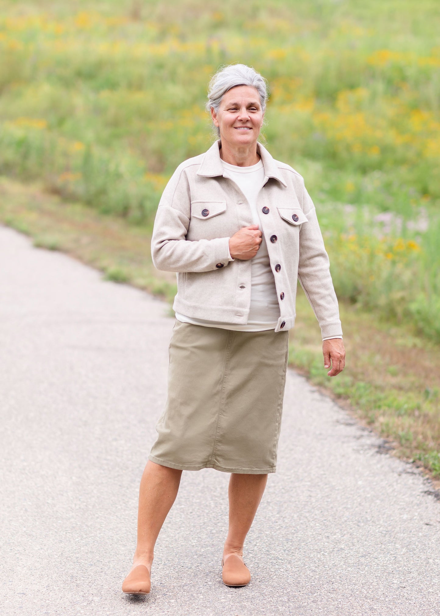 Sand Long Sleeve Short Button Up Jacket Tops