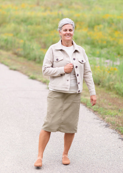 Sand Long Sleeve Short Button Up Jacket Tops