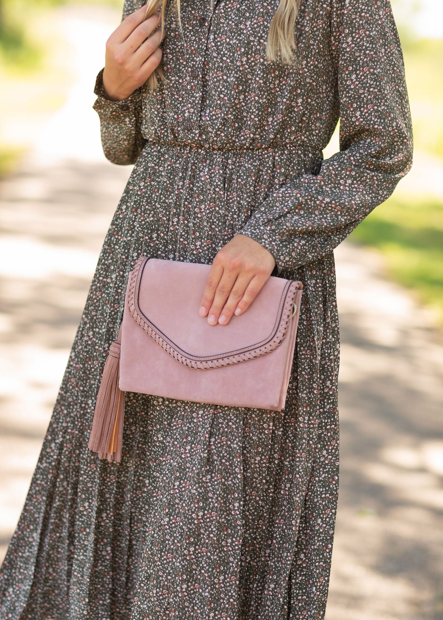 Sloane Suede Flapover Crossbody Accessories Mauve