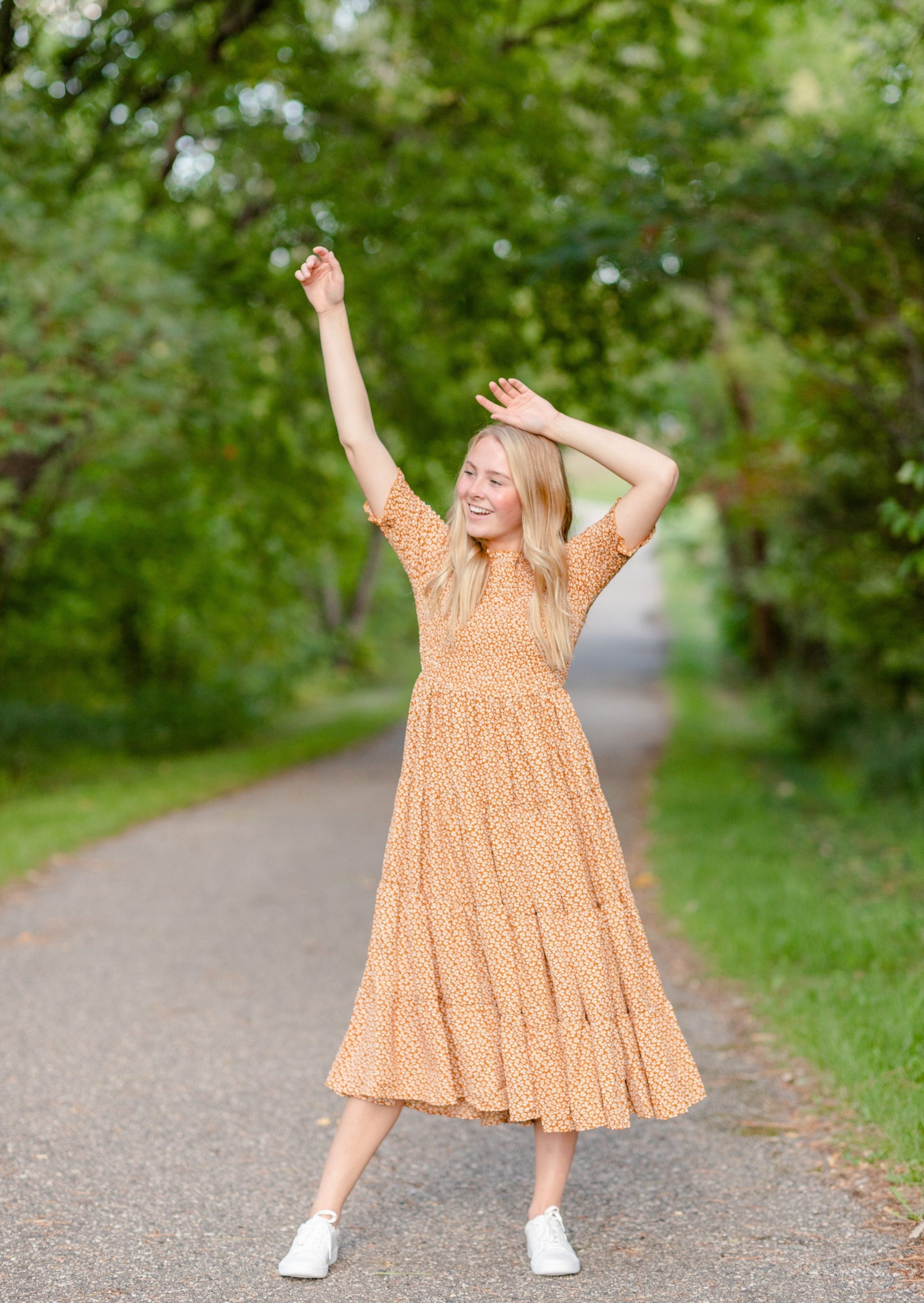 Smocked Bodice Ditsy Print Midi Dress Dresses Orange Creek/Tea N Rose