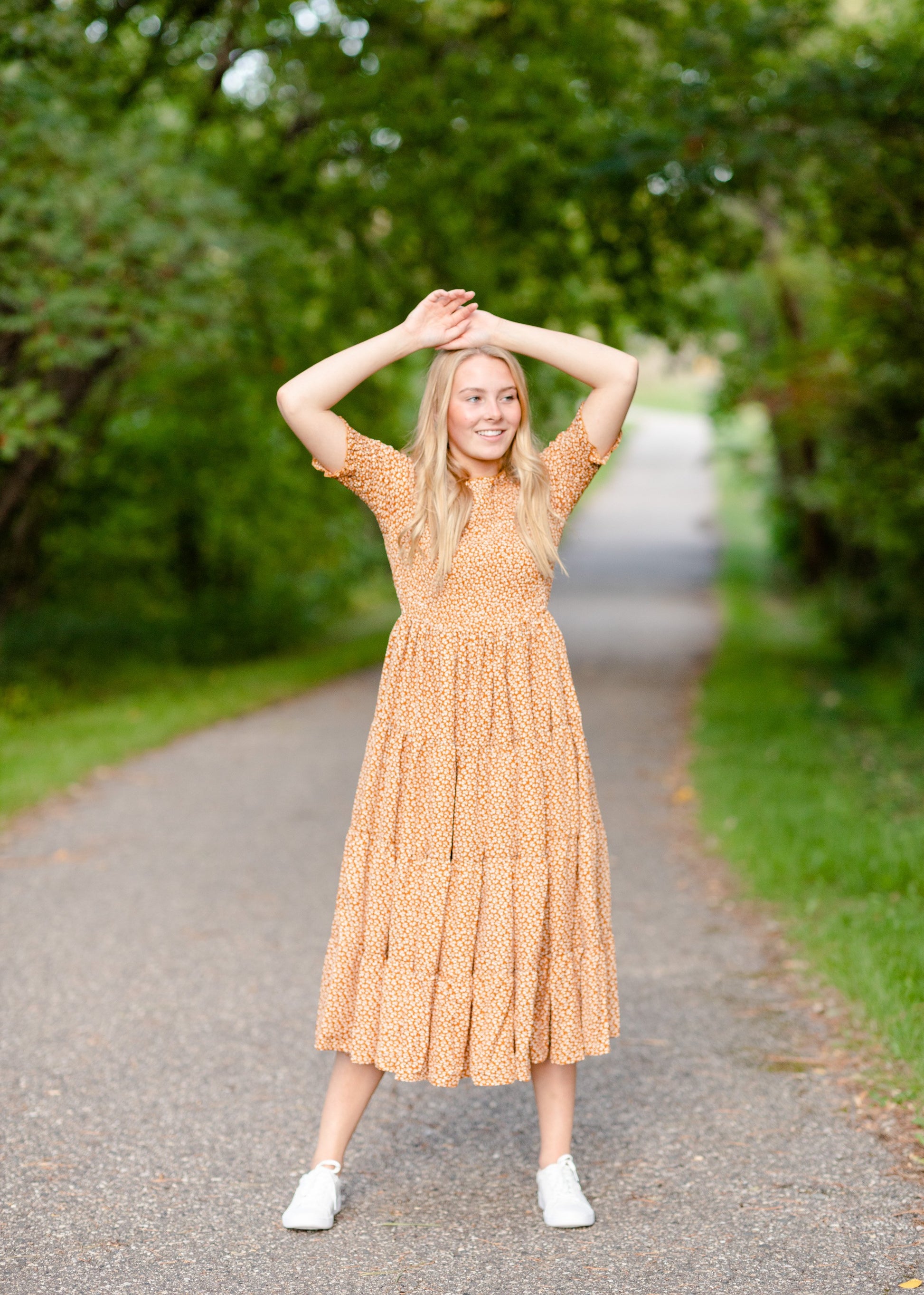 Smocked Bodice Ditsy Print Midi Dress Dresses Orange Creek/Tea N Rose