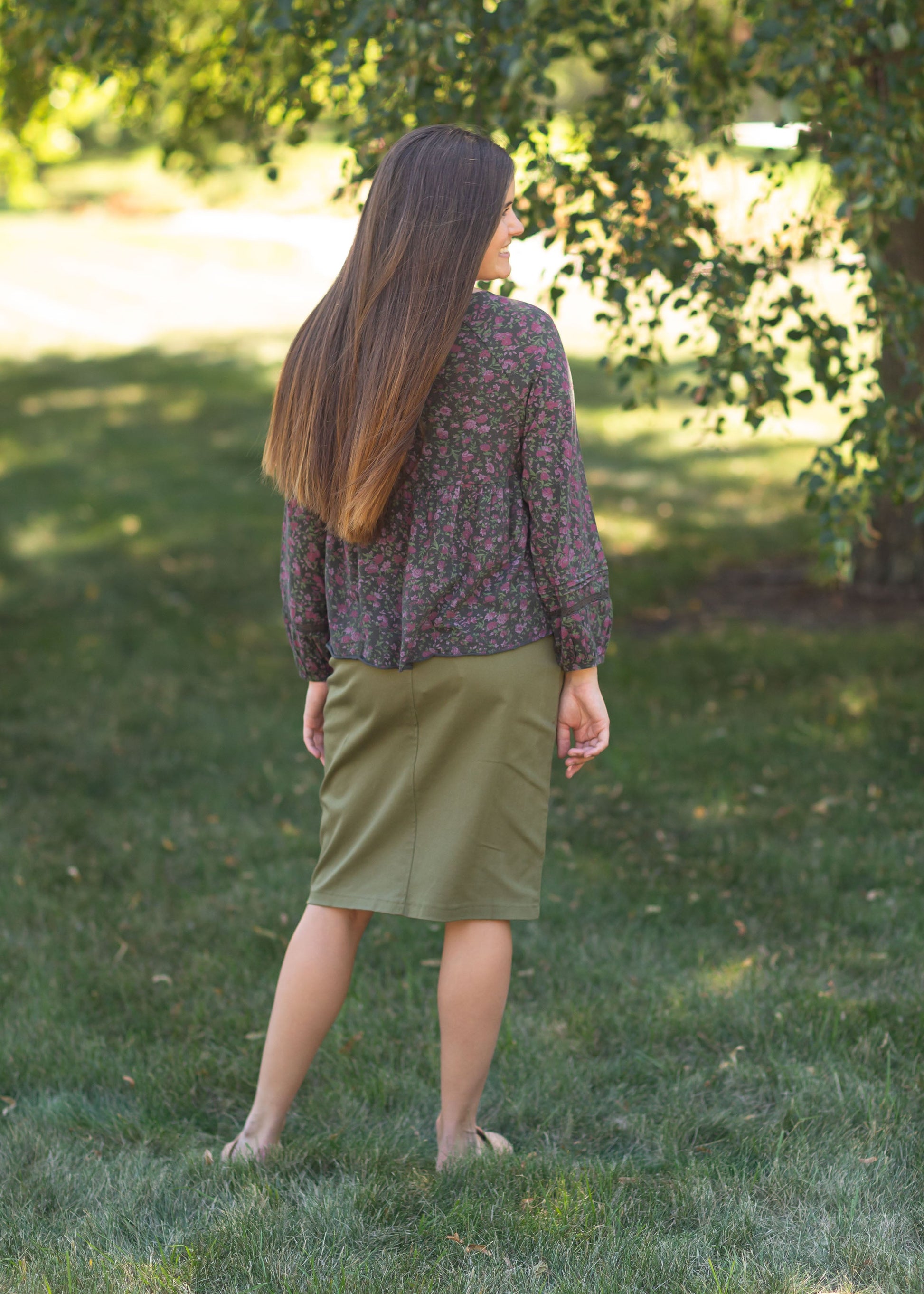 Smocked Bodice Floral Long Sleeve Top Tops