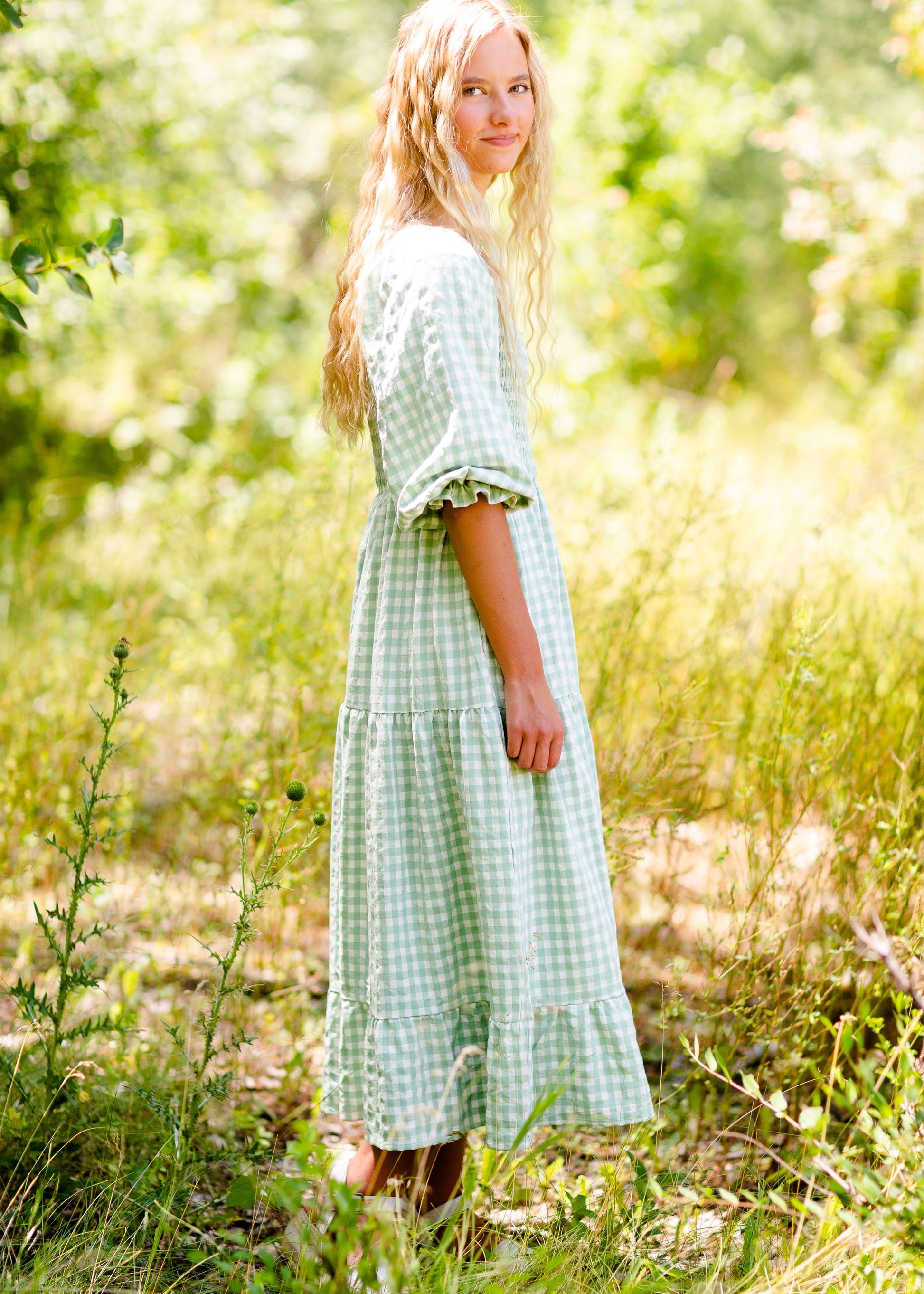 Smocked Bodice Gingham Maxi Dress Dresses