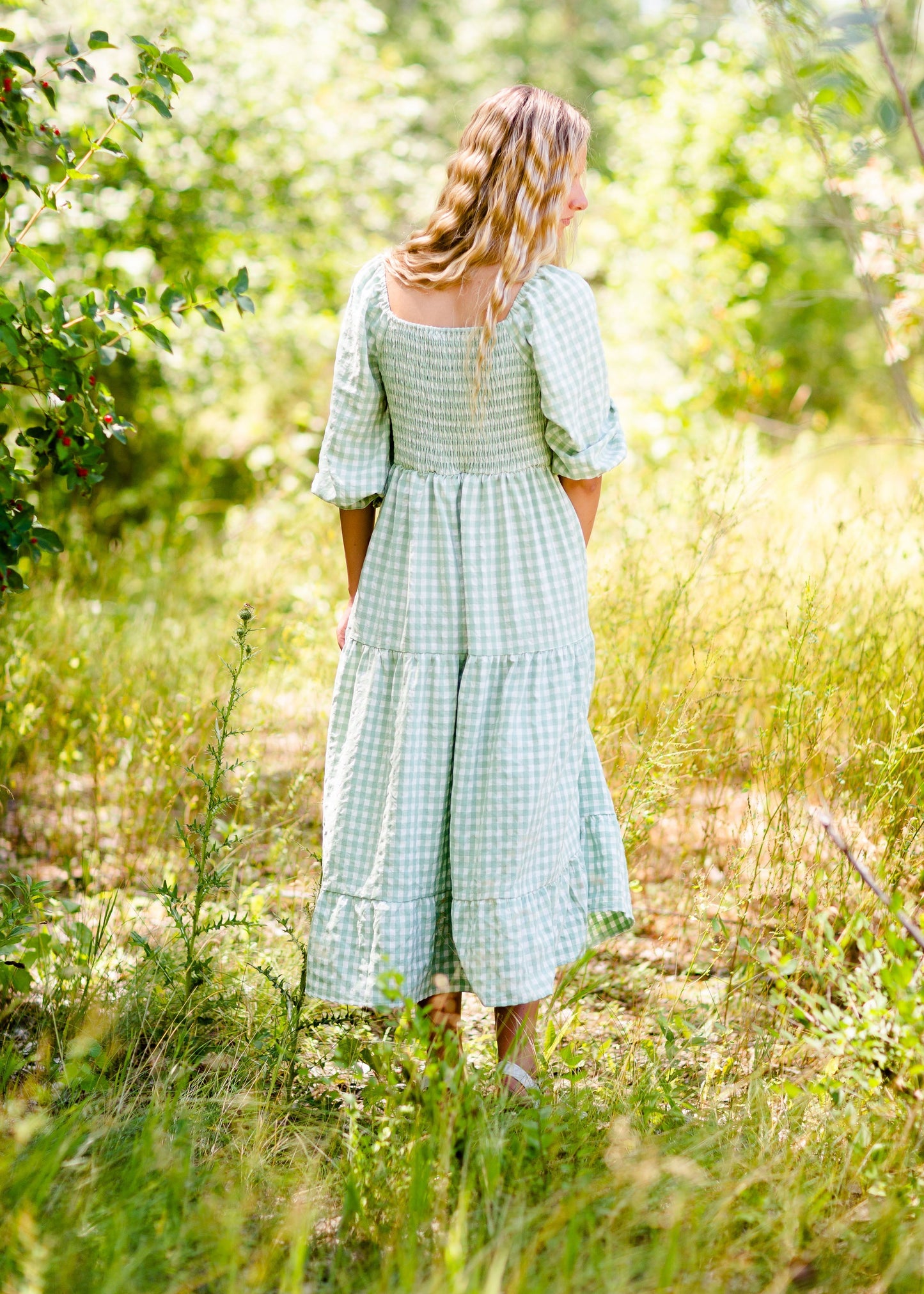 Smocked Bodice Gingham Maxi Dress Dresses