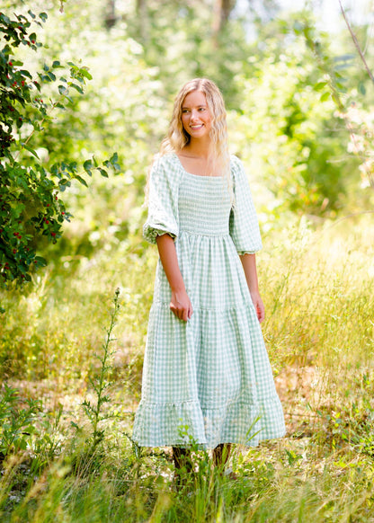 Smocked Bodice Gingham Maxi Dress Dresses