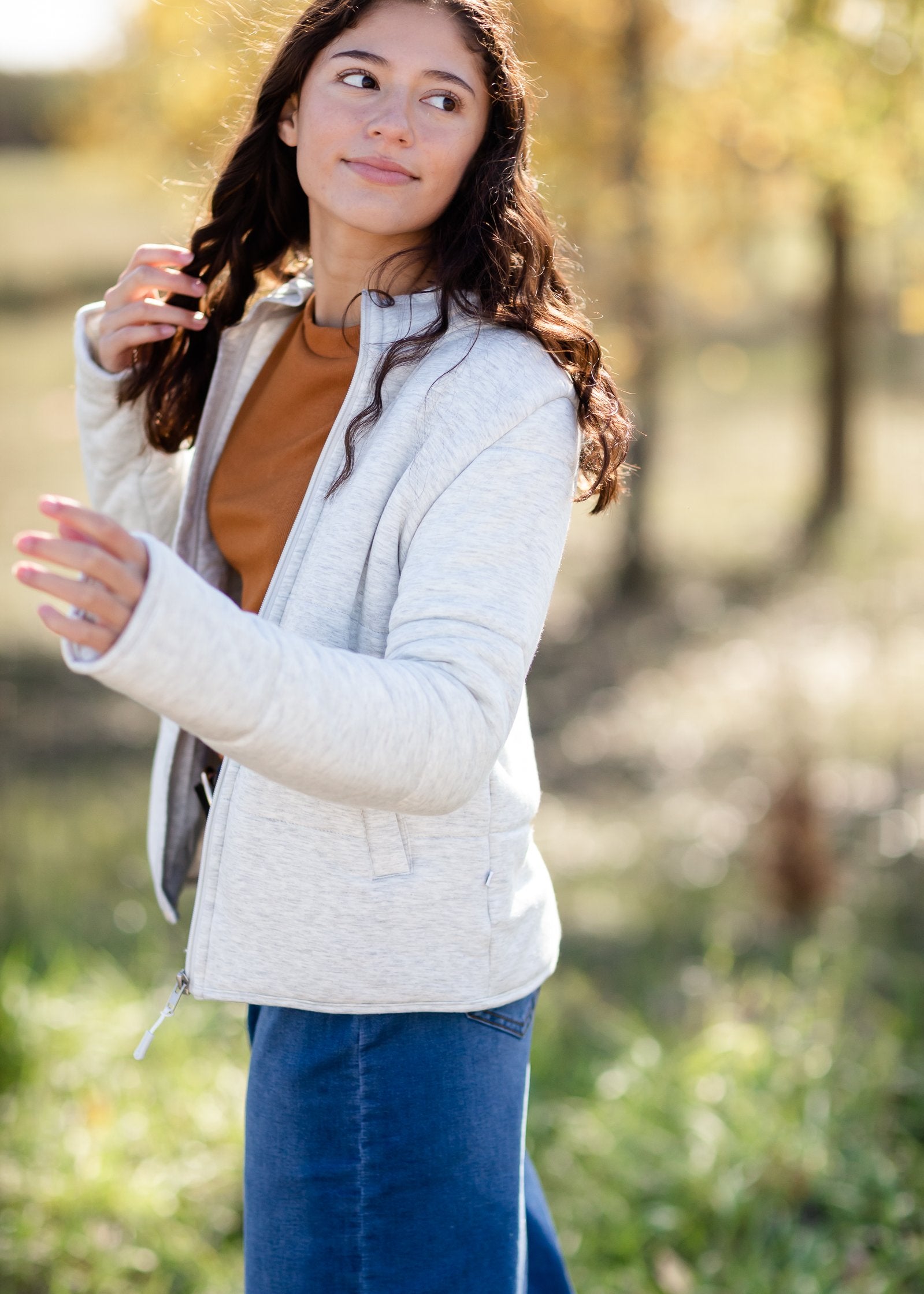 Soft Quilted Zip Up Jacket Tops Thread & Supply Light Gray / S