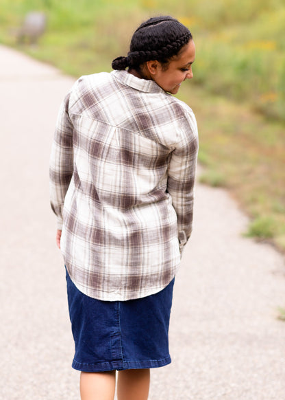 Stone Plaid Button Up Shirt Tops