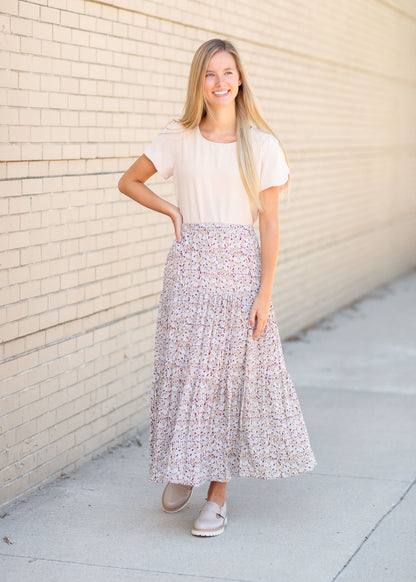 Stretch Waist Tiered Maxi Skirt Skirts