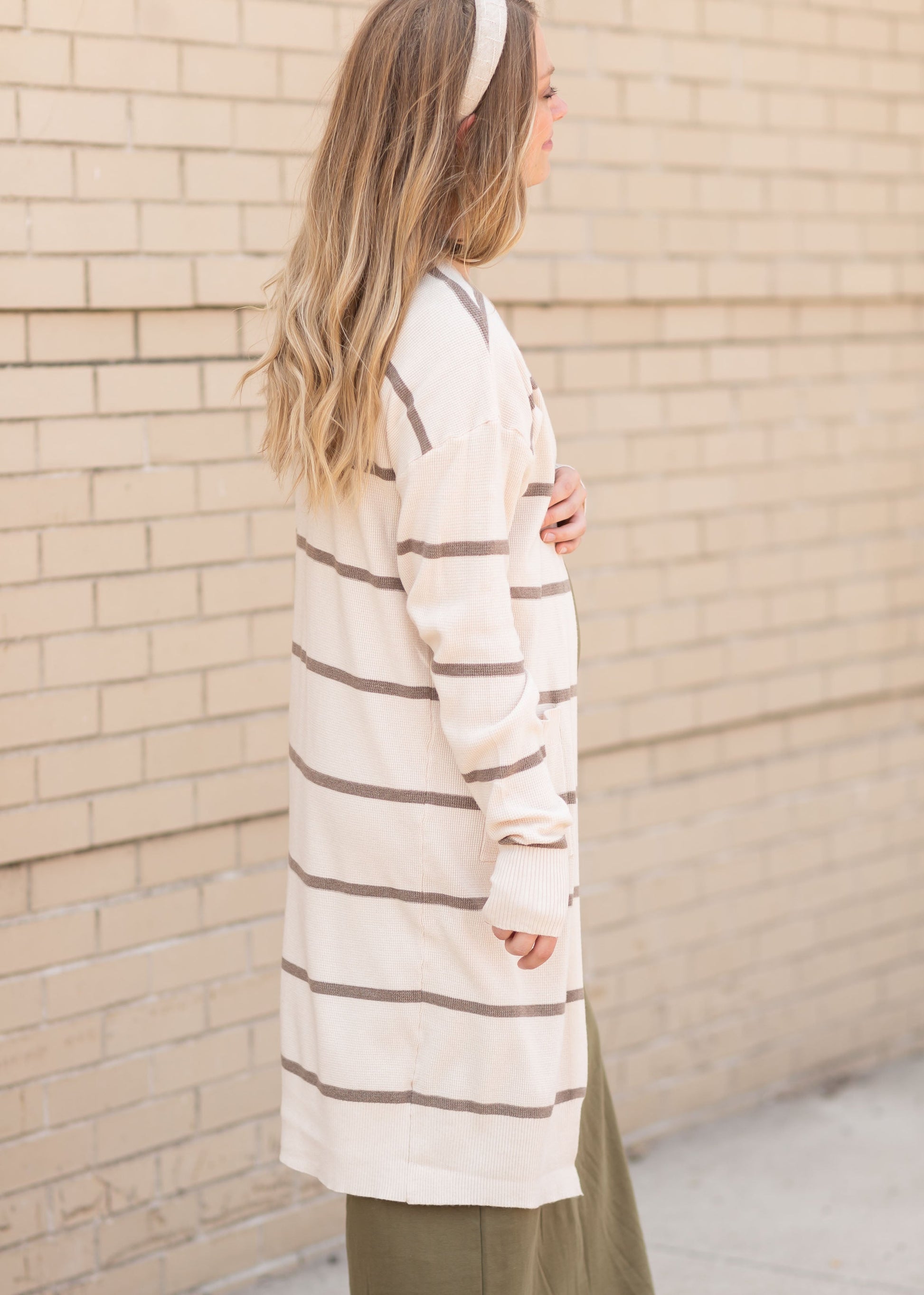 Stripe Waffle Texture Cardigan Tops