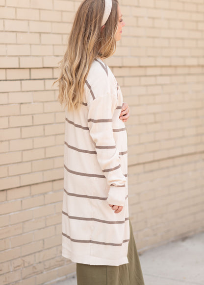 Stripe Waffle Texture Cardigan Tops