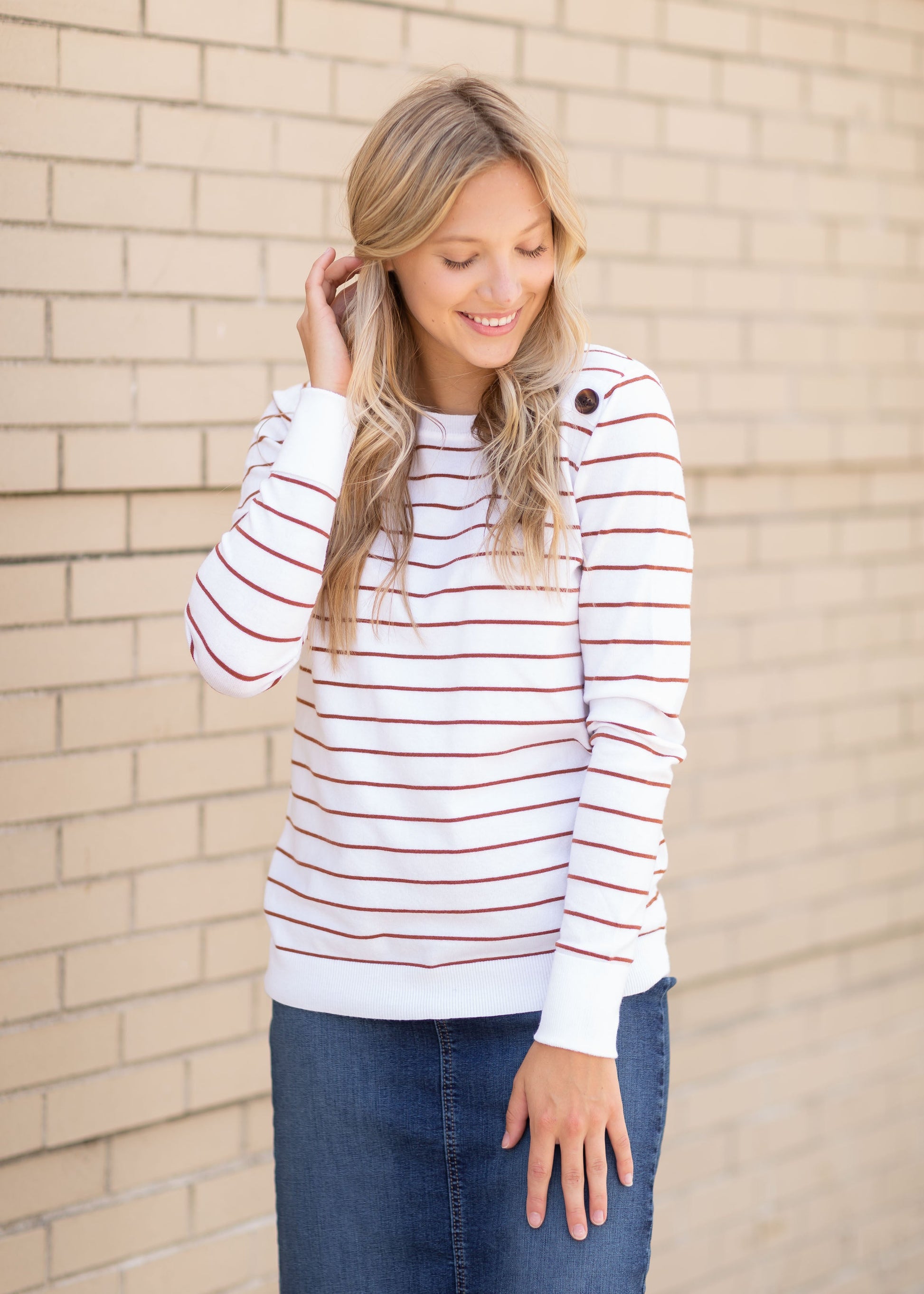 Striped Boat Neck Sweater Tops