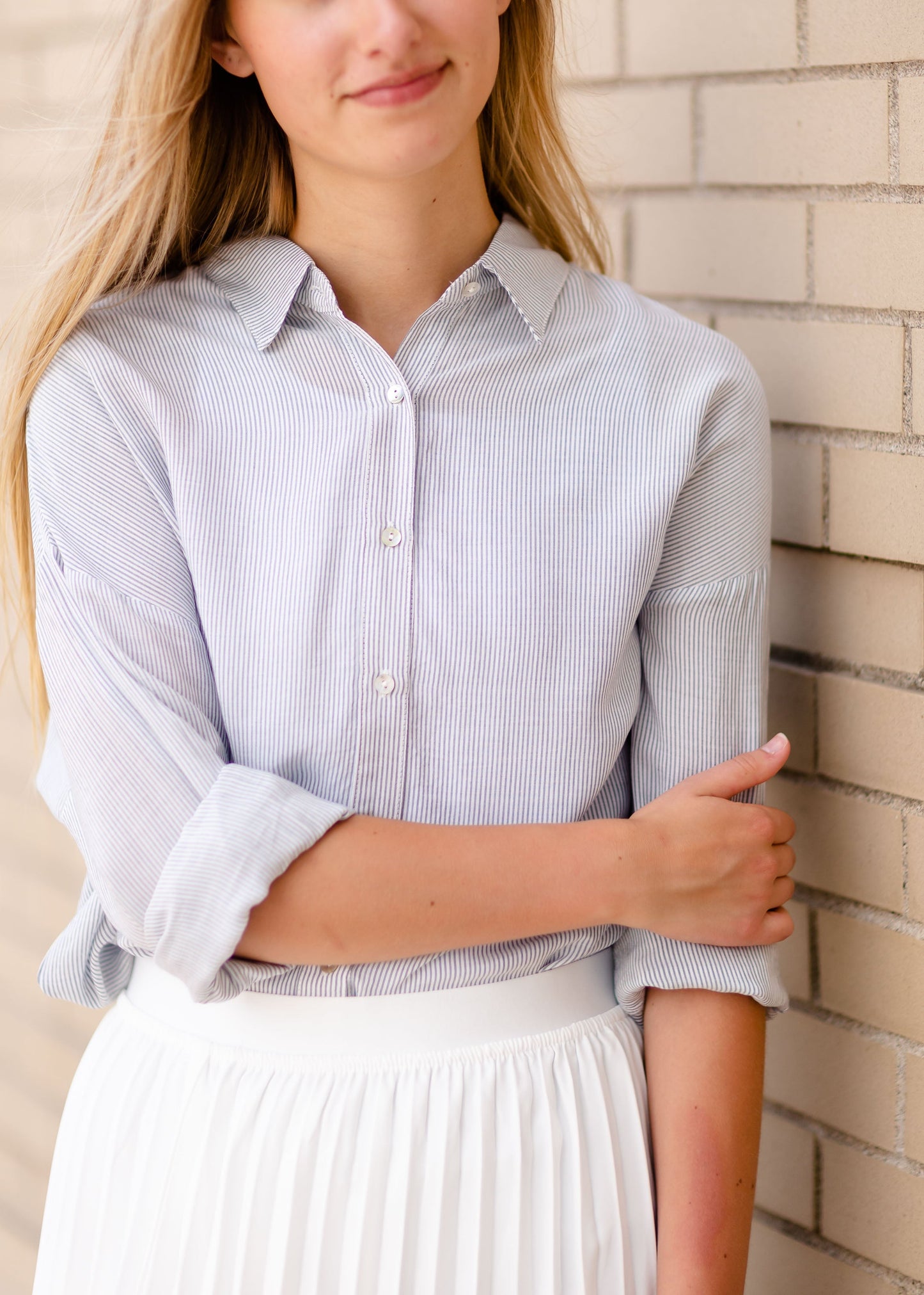 Striped Button Up Long Sleeve Top Tops