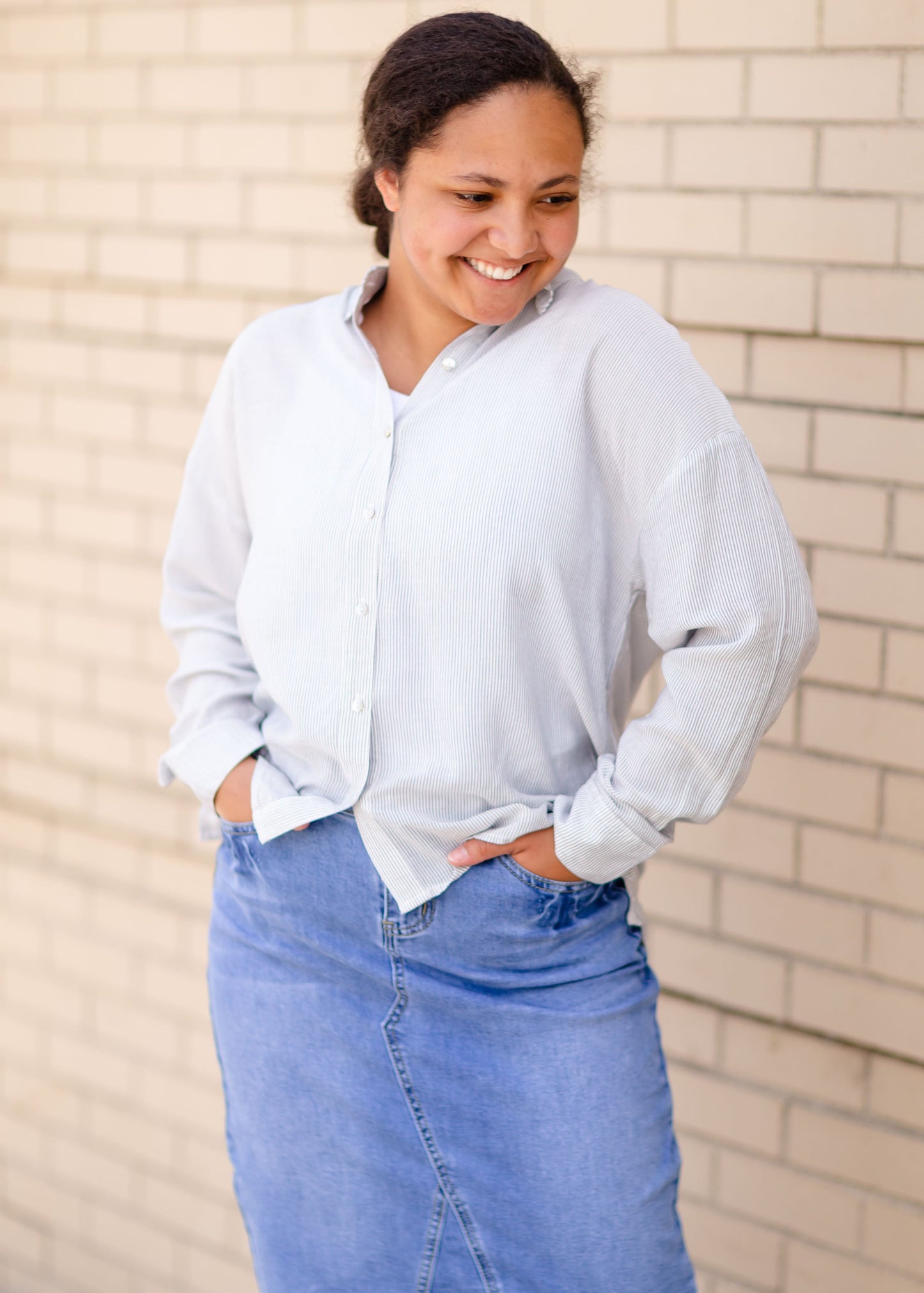 Striped Button Up Long Sleeve Top Tops