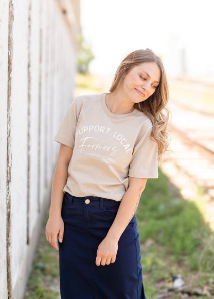 Tan Support Your Local Farmers T-Shirt Tops