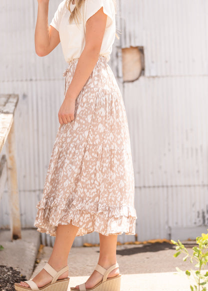 Tan Tiered Midi Skirt Skirts