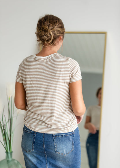 Taupe & Cream Striped Simple Tee Shirt Mod Ref