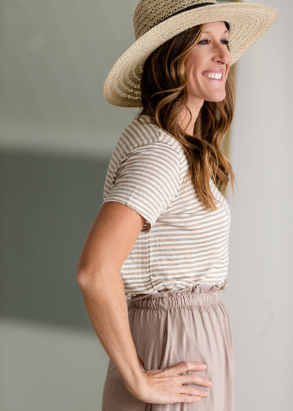 Taupe & Cream Striped Simple Tee Shirt Mod Ref