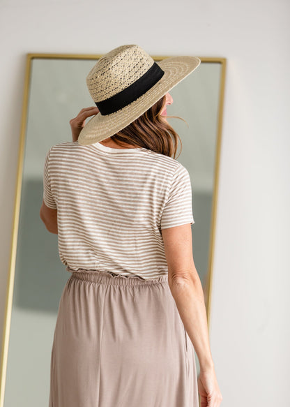 Taupe & Cream Striped Simple Tee Shirt Mod Ref