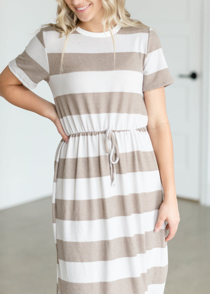 Taupe & Ivory Striped Midi Dress Dresses