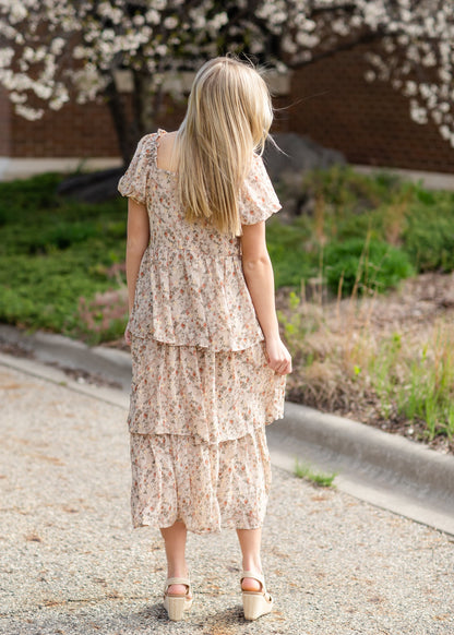 Taupe Square Neck Tiered Dress Dresses