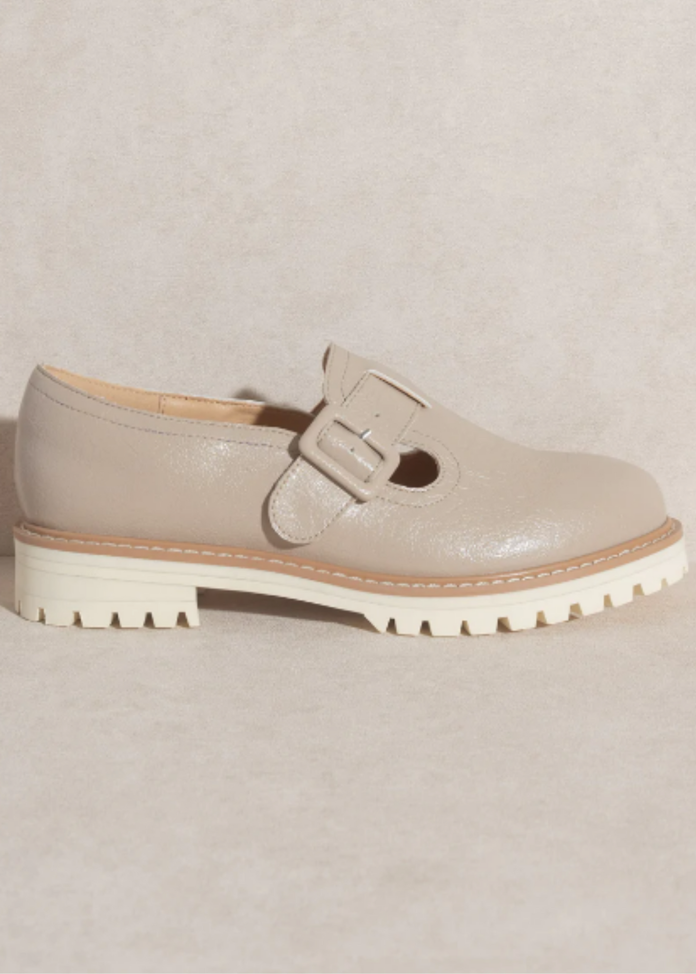 The Amelia Taupe Buckle Strap Loafers Shoes