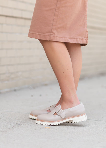 The Amelia Taupe Buckle Strap Loafers Shoes