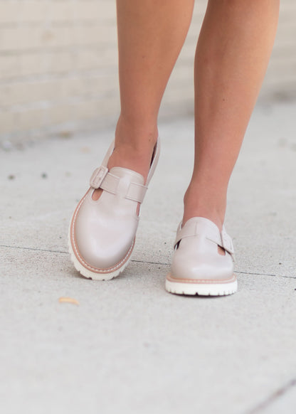 The Amelia Taupe Buckle Strap Loafers Shoes